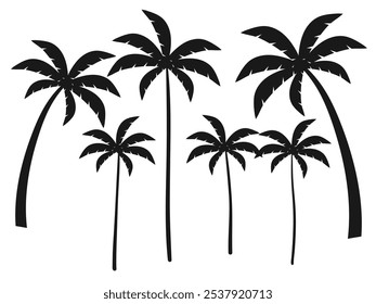 A simple silhouette of a coconut tree, featuring elegant, curved leaves and a slim trunk. Perfect for tropical themes, beach designs, and nature-inspired projects.