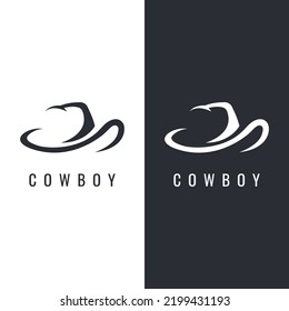 Simple silhouette cowboy hat minimalist logo isolated on black and white background.