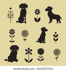 Simple Silhouette Daisy dog, Vector set