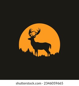 simple silhouette deer moon wild animal logo vector illustration template design