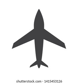 A simple silhouette design of an airplane on a white background