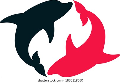 Simple Silhouette of Dolphins Swimming As Yin Yang Symbol