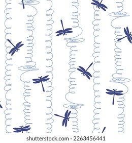 Simple silhouette dragonfly seamless pattern,