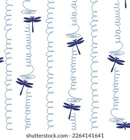 Simple silhouette dragonfly seamless pattern,