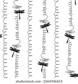 Simple silhouette dragonfly seamless pattern,