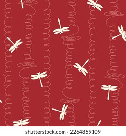 Simple silhouette dragonfly seamless pattern,
