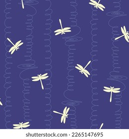 Simple silhouette dragonfly seamless pattern,