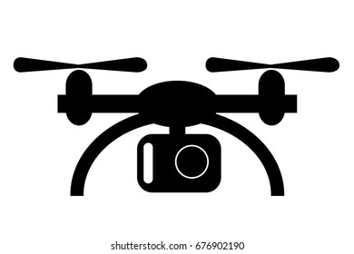 Simple Silhouette of Drone, Isolated on White
