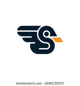 simple silhouette of a duck flapping its wings logo vector