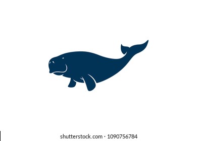 Simple Silhouette of Dugong Swimming Vector