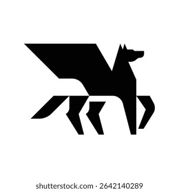 simple silhouette of elegant winged horse logo vector