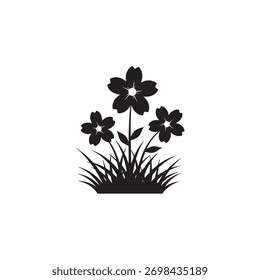 Uma silhueta simples da flor na grama isolada no fundo branco. Perfeito para decoração, cartões de felicitações e projetos de natureza. Ilustração vetorial.