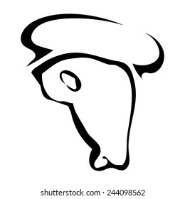 Simple silhouette full face head of a bull isolated on a white background. Trademark farm. Vector illustration.