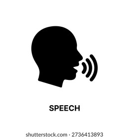 Simple Silhouette Head Speaking Communication Icon, Human Profile Talking and Broadcasting