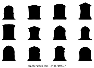 Simple silhouette of headstone icon set