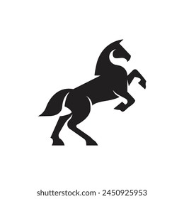 silueta simple de un caballo levantando sus patas delanteras logo Vector