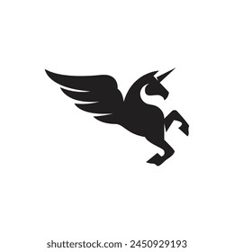 simple silhouette of a horse with wings and horns on its head logo vector