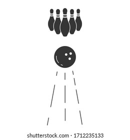 Simple silhouette icon bowling alley with skittles and ball. Vector illustration