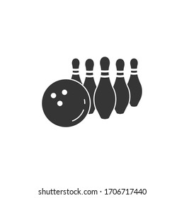 Simple silhouette icon bowling skittles with ball. Vector illustration