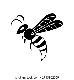 Simple silhouette icon insect bee, wasp. Side view. Vector illustration on white background