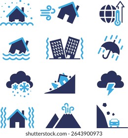 Simple Silhouette Icon Set for Disasters