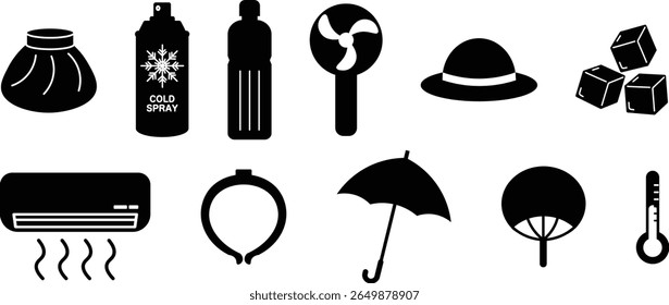 A simple silhouette icon set of items to beat the summer heat