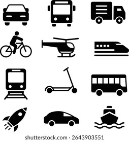 Simple Silhouette Icon Set for Transportation