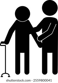 Simple silhouette illustration of a caregiver supporting the elderly