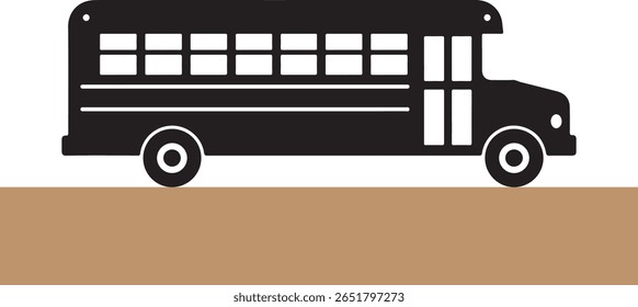 Simple silhouette illustration of a school bus on brown ground transportation concept