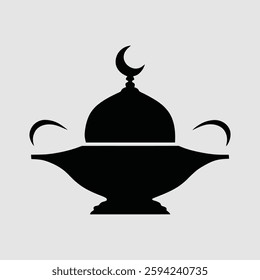 Simple Silhouette of an Islamic Lamp with Crescent Moon and Dome