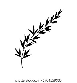 Silueta simple de una rama frondosa aislada, perfecta para diseños con temática natural