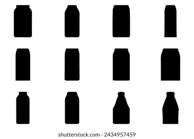 Silueta simple de embalaje de leche líquida. Conjunto de iconos