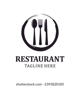 Simple silhouette logo of Spoon Fork Plate Knife for Restaurant logo design