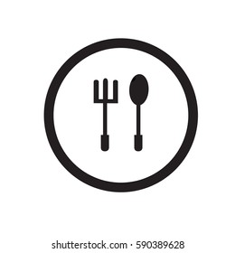 Simple silhouette Logo Spoon and fork icons on circle vector.Sign of food or restaurant.