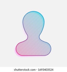 Simple silueta de hombre. Logo coloreado con líneas diagonales y degradado azul-rojo. Gráfico neón, efecto ligero
