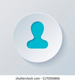 Simple silhouette of man. Cut circle with gray and blue layers. Paper style