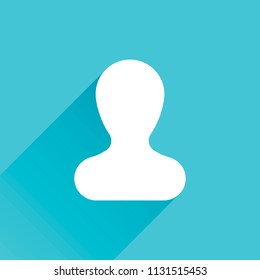 Simple silhouette of man. Gray icon with long shadow in bottom left corner on blue background