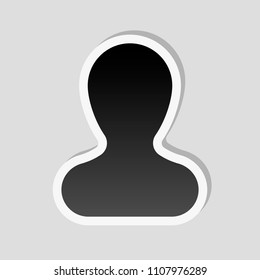 Simple silhouette of man. Sticker style with white border and simple shadow on gray background