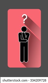 Simple silhouette of a man with white question mark on red background