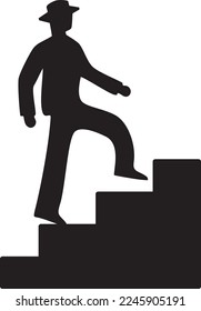 A simple silhouette of a man who climbs the stairs lightly