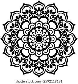 A Simple silhouette Mandala design vector white Background