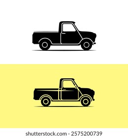 Simple Silhouette of a Mini Truck Isolated On Solid Background.