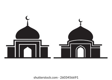 Simple Silhouette of a Mosque Two stylized, black silhouette images of mosques.