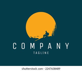 simple silhouette mountain climber logo. amazing sunset view. Best for badges, emblems, design stickers, t-shirts, icons and the mountaineering lover industry. available eps 10.