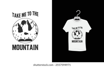 simple silhouette mountain t-shirt, A black and white illustration of a mountain, Typography T-Shirt Design, Mountain graphic t-shirt design vector, Travel T shirt Design, Camping t shirt design,