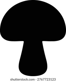 A simple silhouette of a mushroom isolated on a white background. This vector illustration is clean and versatile, ideal for various design projects related to nature, food, or health. The minimalist style makes it easy to incorporate into any layout.