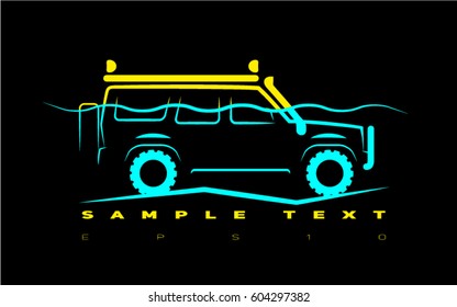 simple silhouette of an off-road car almost all in the water