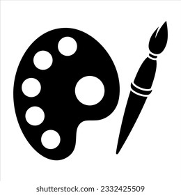 Simple Silhouette of Palette and Brush. Vector Image. Clean and elegant vector silhouette depicting a palette and brush, rendered in a simple black design. Isolated on a cut out background.
