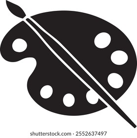 Silueta simple de la Imagen de Vector de la paleta y del cepillo. Pincel de pintura con Vector de icono de paleta en estilo plano sobre un fondo recortado