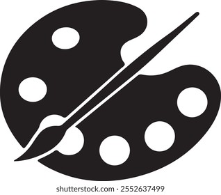Silueta simple de la Imagen de Vector de la paleta y del cepillo. Pincel de pintura con Vector de icono de paleta en estilo plano sobre un fondo recortado